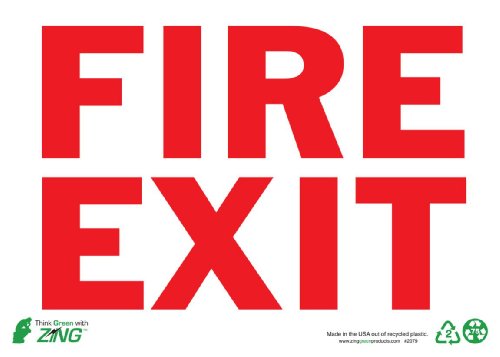 2079A Recycled Aluminum “Fire Exit” Safety Sign, Red on White, 14″ Length, 10″ Width