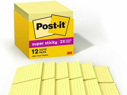 Post-it Super Sticky Notes, 4×4 in, 12 Pads, 2x the Sticking Power, Canary Yellow, Recyclable (675-12SSCP)